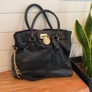 Michael Kors Large Black Hamilton Tote w/ Chain Lock and Key